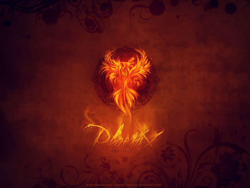 Flaming Phoenix — Orange, Dramatic, Digital Art