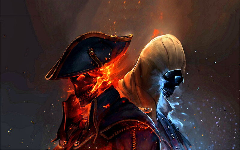 Flaming Pirate Skull — Black