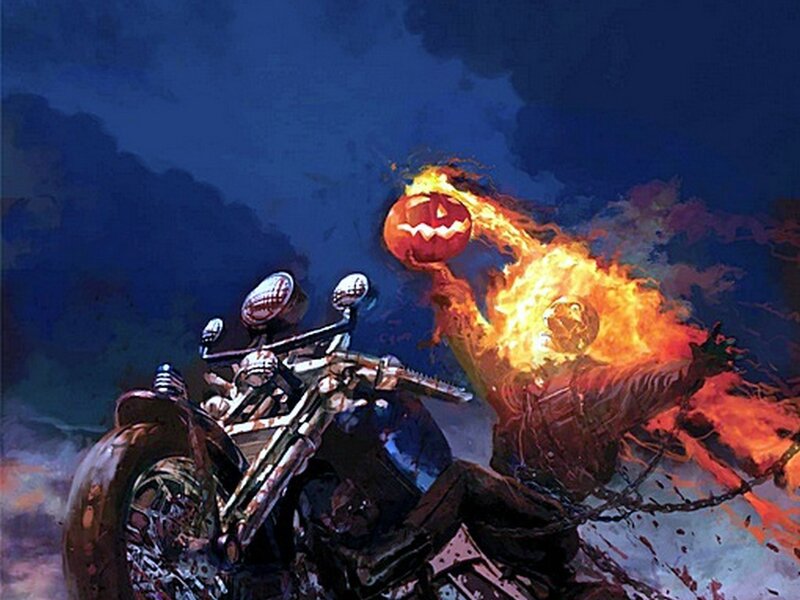 Flaming Pumpkin-headed Rider — Orange