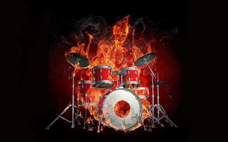 Flaming Skeleton Drummer — Black