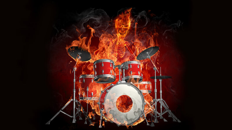 Flaming Skeleton Drummer — Red