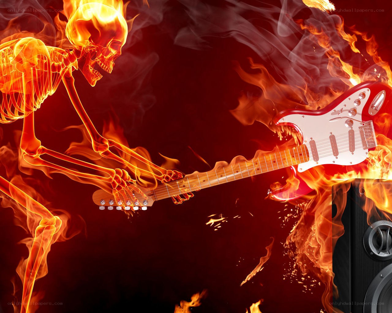 flaming skeleton guitarist