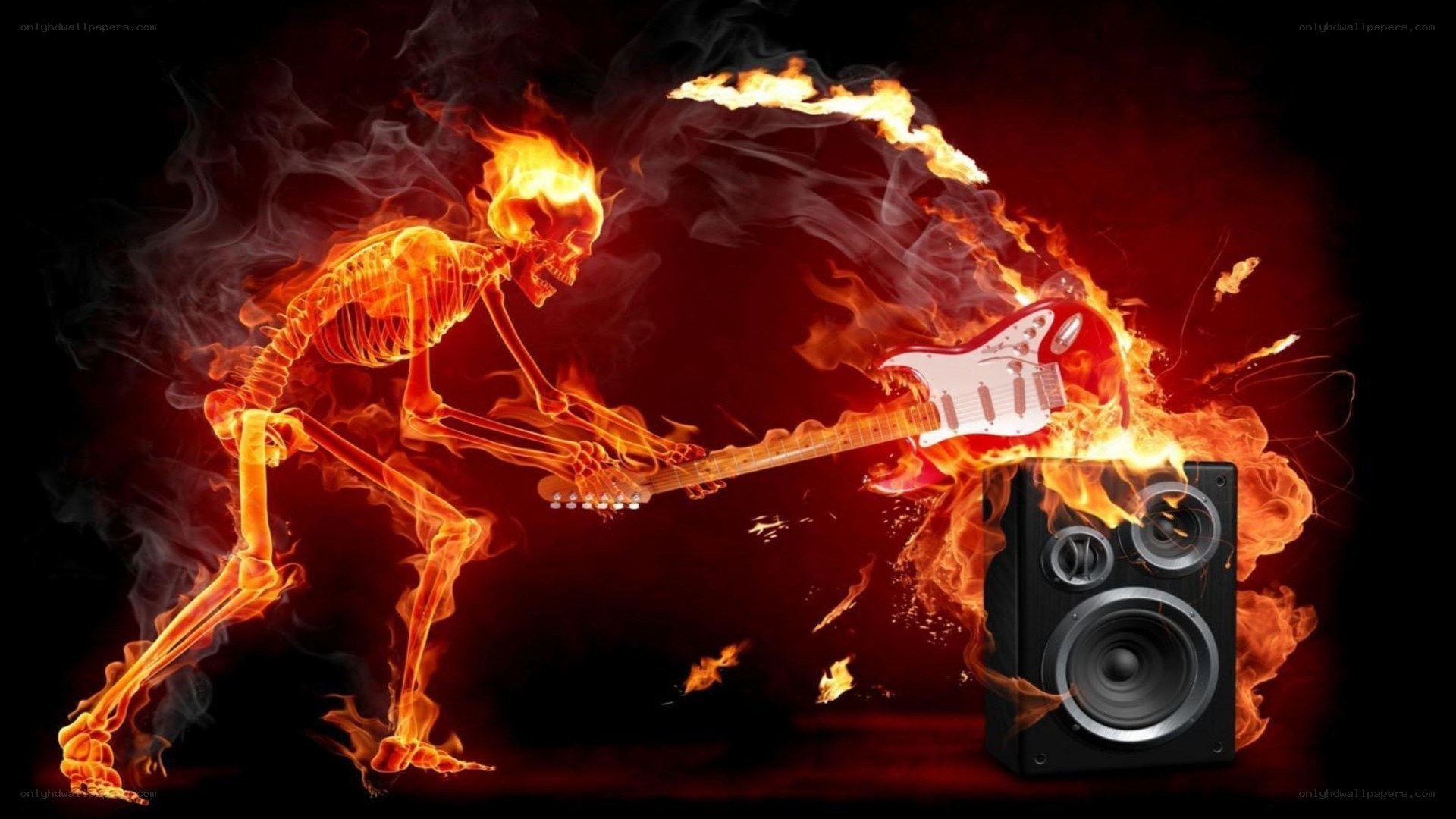 flaming skeleton guitarist