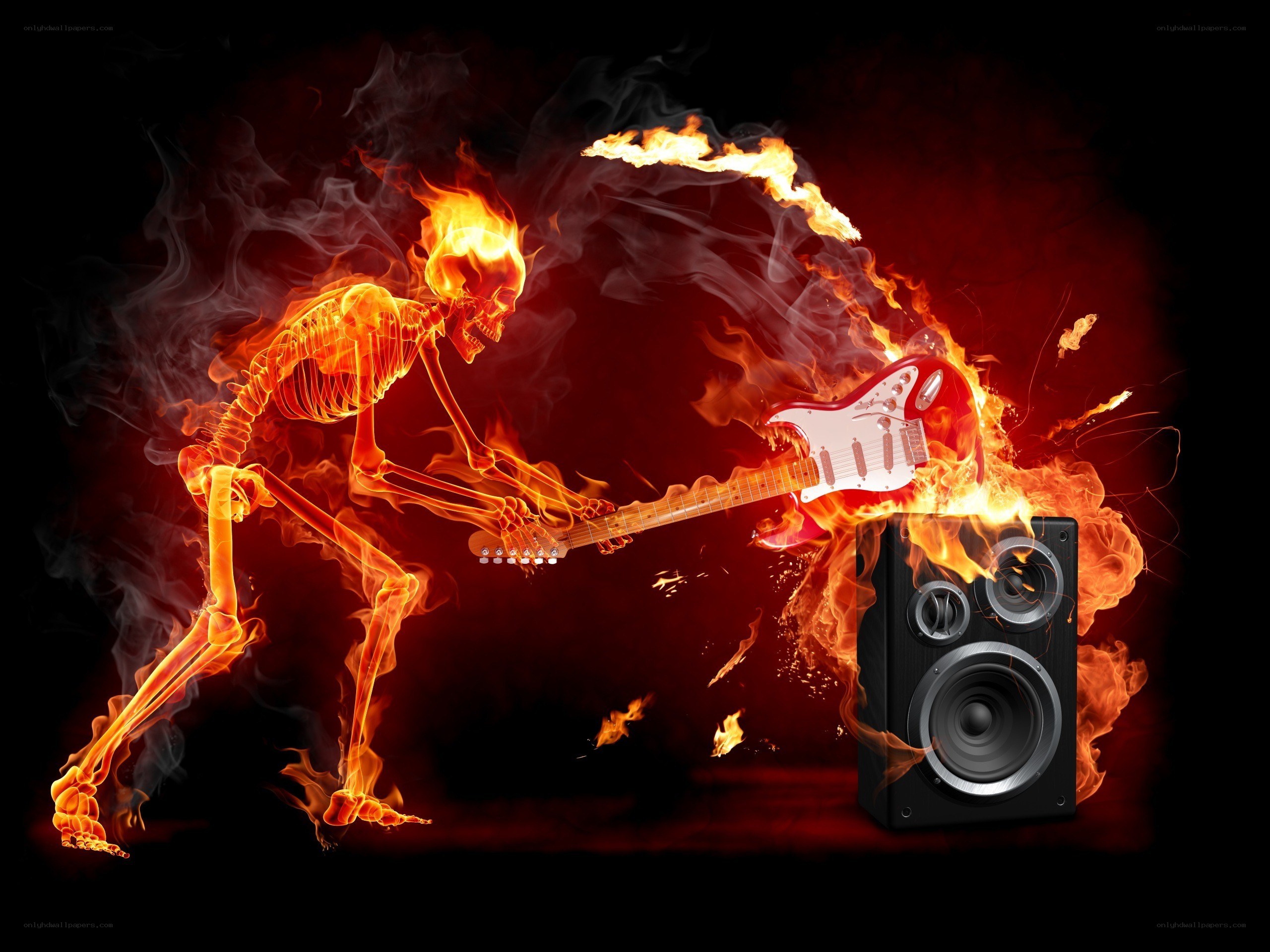 flaming skeleton guitarist