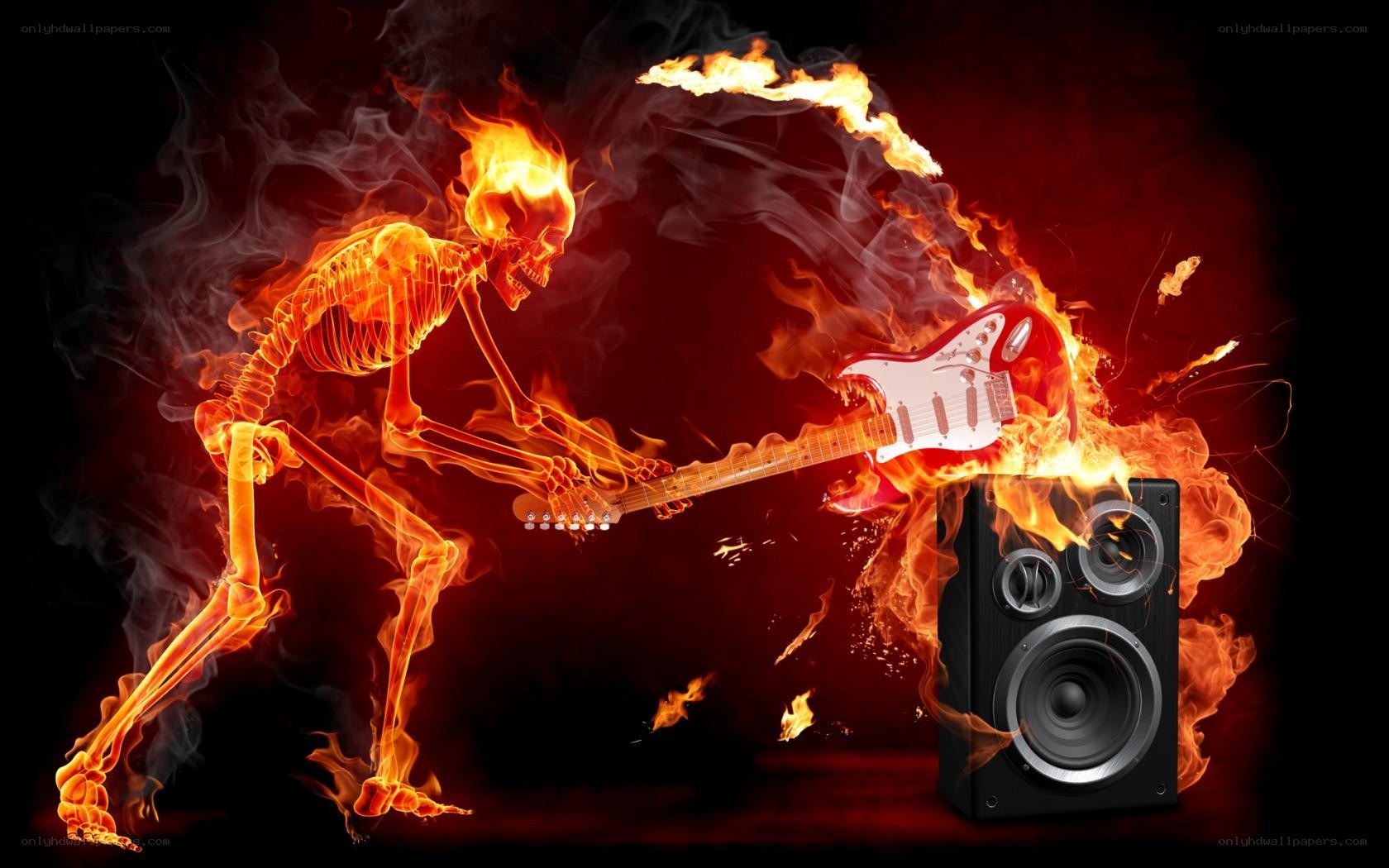 flaming skeleton guitarist