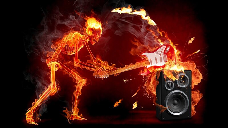 flaming skeleton guitarist