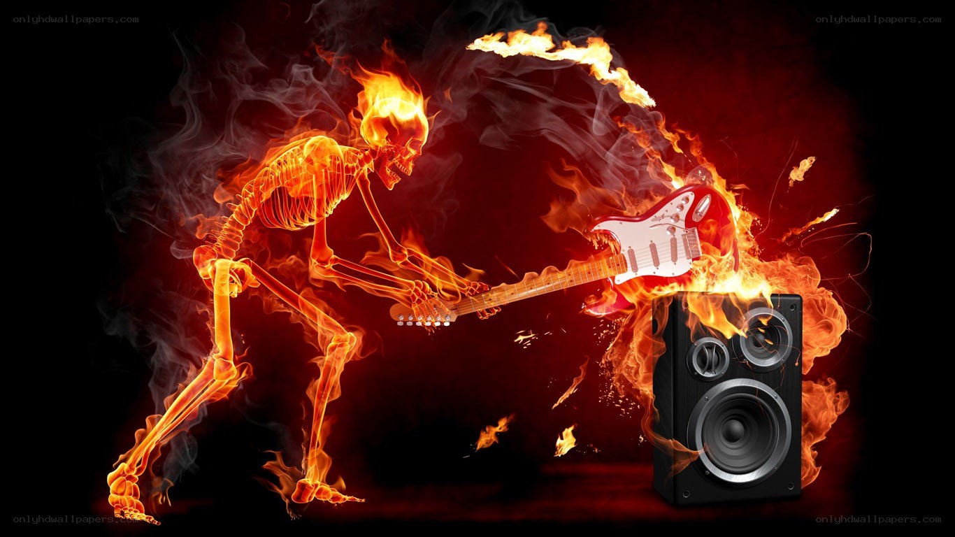 flaming skeleton guitarist