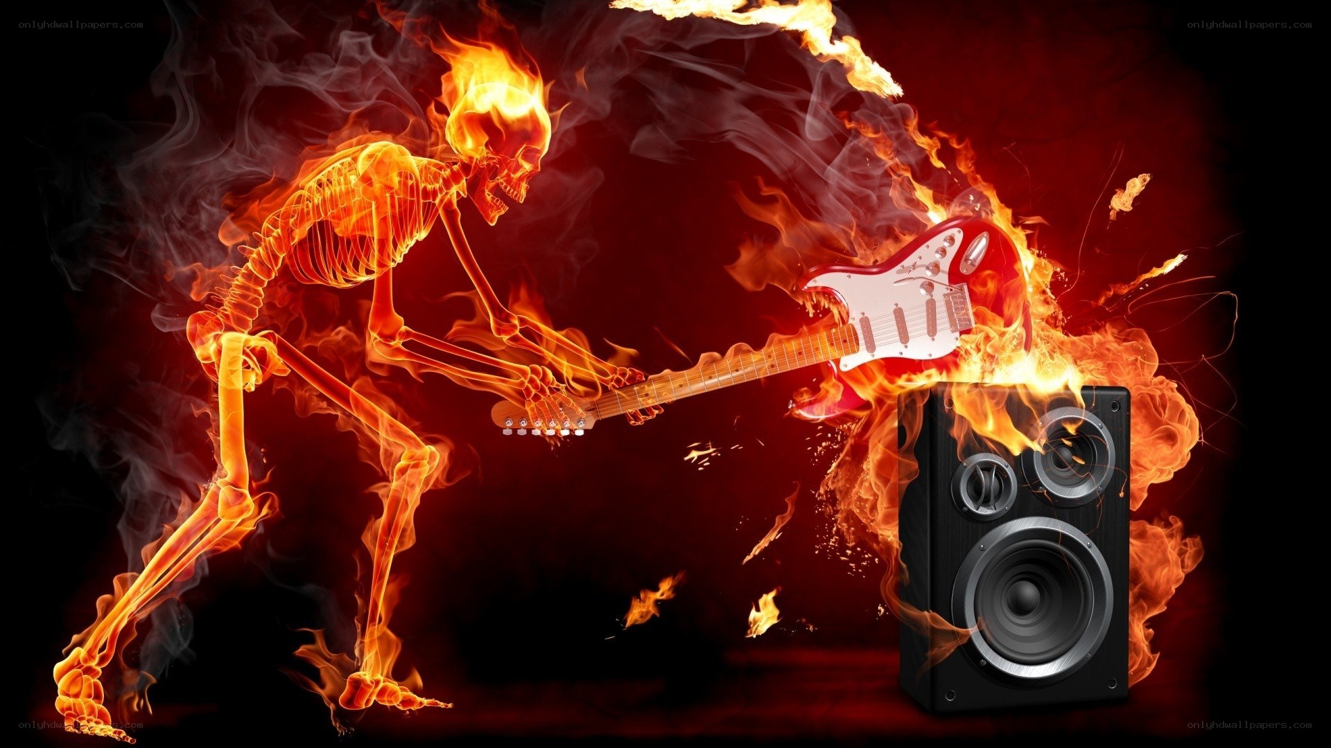 flaming skeleton guitarist