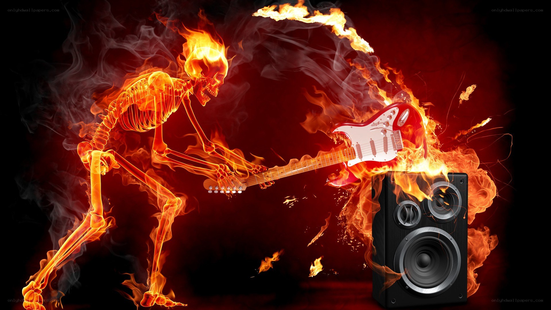 flaming skeleton guitarist