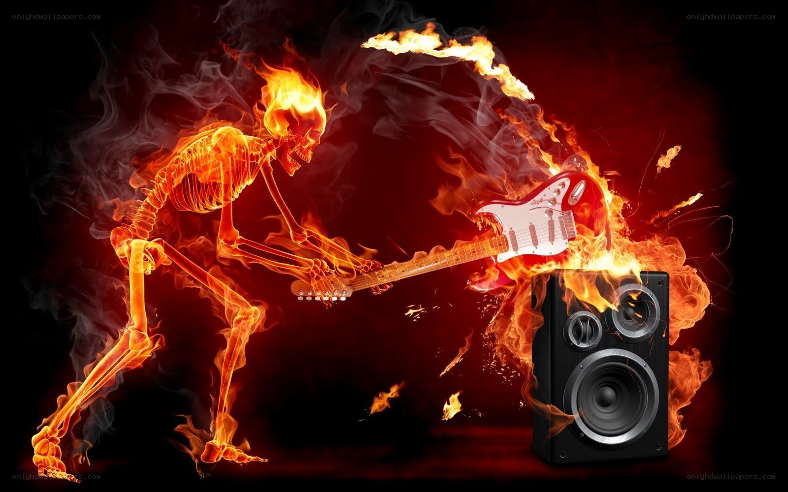 flaming skeleton guitarist