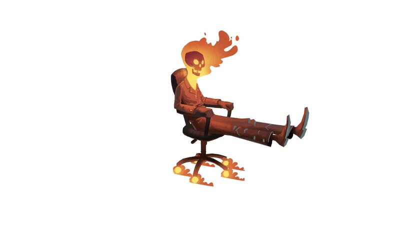 Flaming Skeleton in Chair
