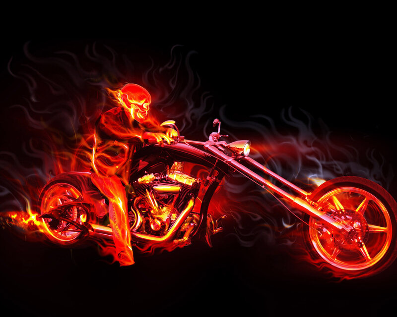 Flaming Skeleton on Motorcycle