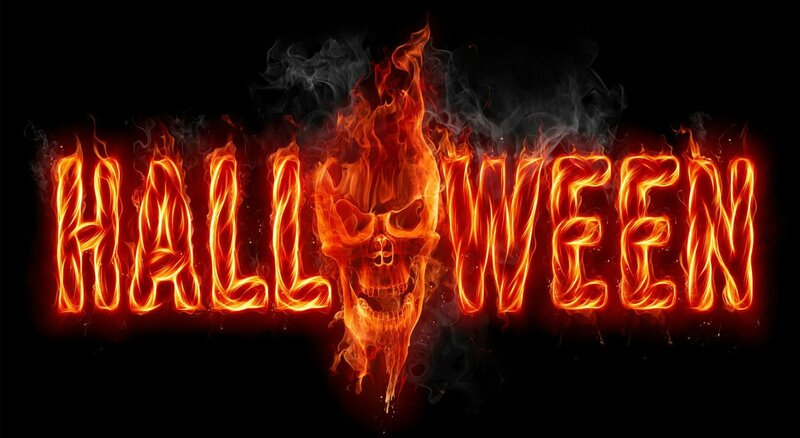 Flaming Skull and Text