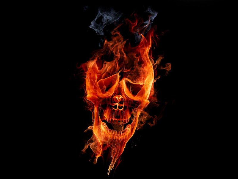 Flaming Skull — Black, Dramatic, Digital Art, Fire, Smoke