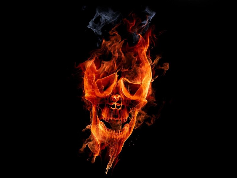 Flaming Skull — Black, Dramatic, Digital Art, Fire