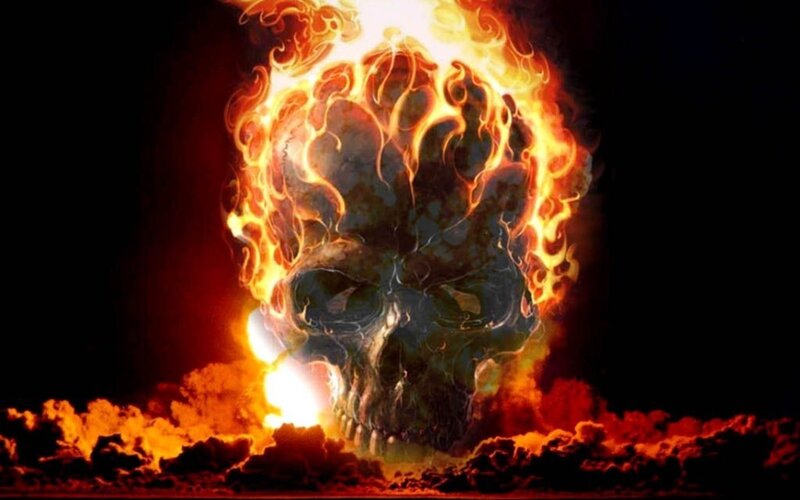 Flaming Skull — Black, Dramatic, Night, Digital Art