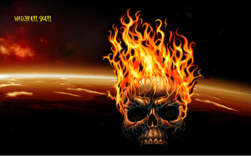 Flaming Skull — Black, Dramatic