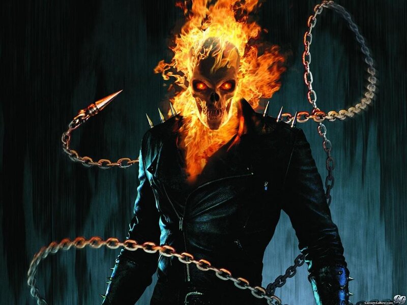 Flaming Skull Character — Black, Dramatic, Night, Digital Art, Chains