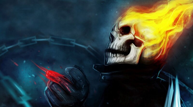 Flaming Skull Character — Black, Dramatic, Night, Digital Art, Fire, Chain