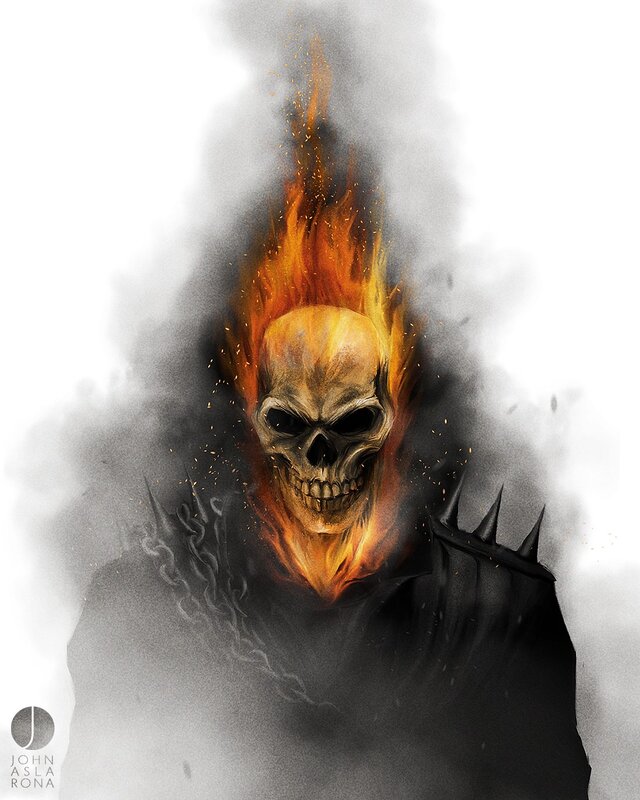 Flaming Skull Figure — Black, Dramatic, Digital Art, Fire, Smoke