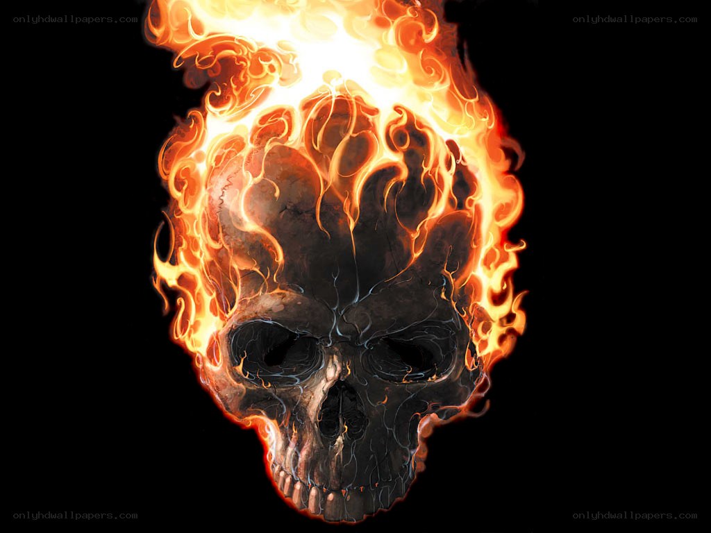 flaming skull head