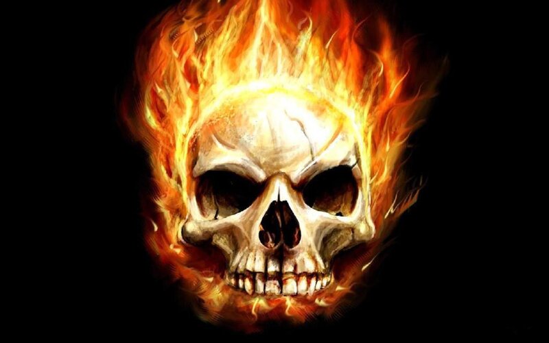 flaming skull illustration