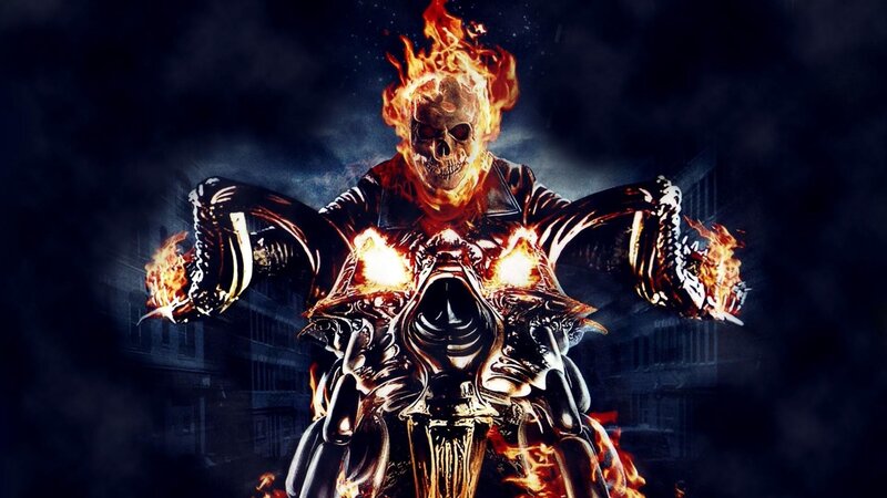 Flaming Skull Rider — Black, Dramatic, Night