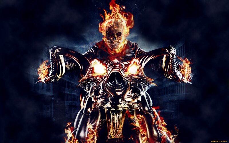 Flaming Skull Rider — Black, Dramatic