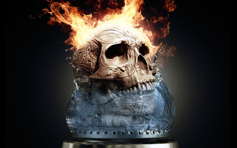 Flaming Skull Sculpture — Black
