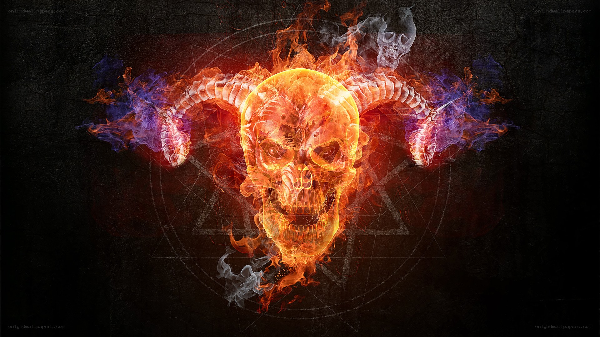 flaming skull with horns
