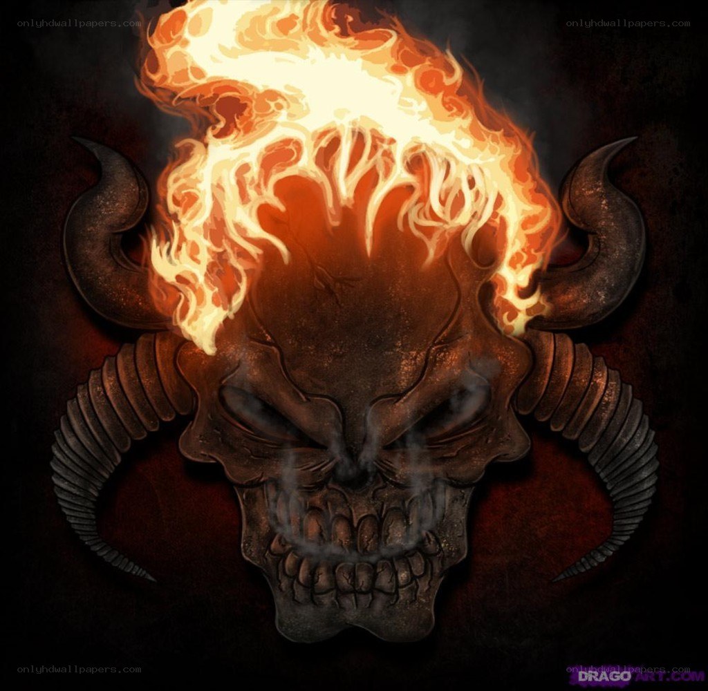 flaming skull with horns