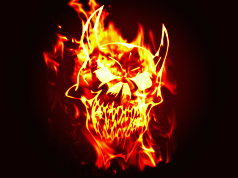 flaming skull with horns