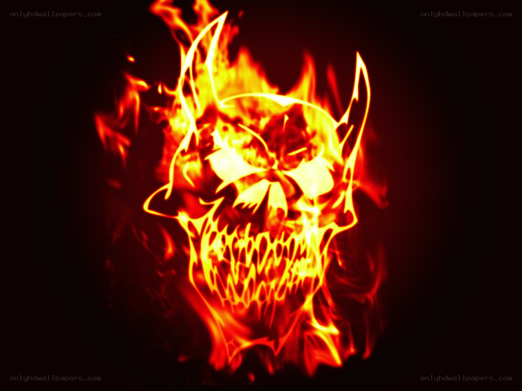flaming skull with horns