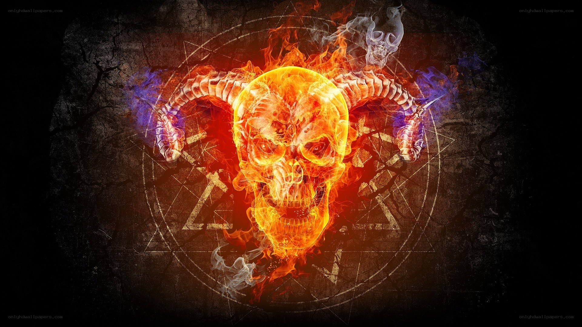 flaming skull with horns