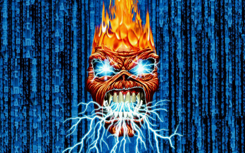 Flaming Skull with Lightning — Blue