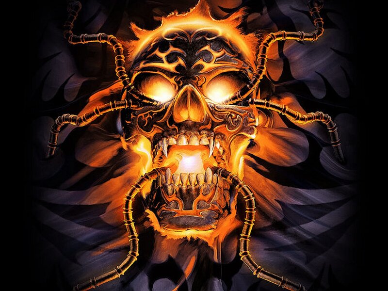 Flaming Skull with Tentacles