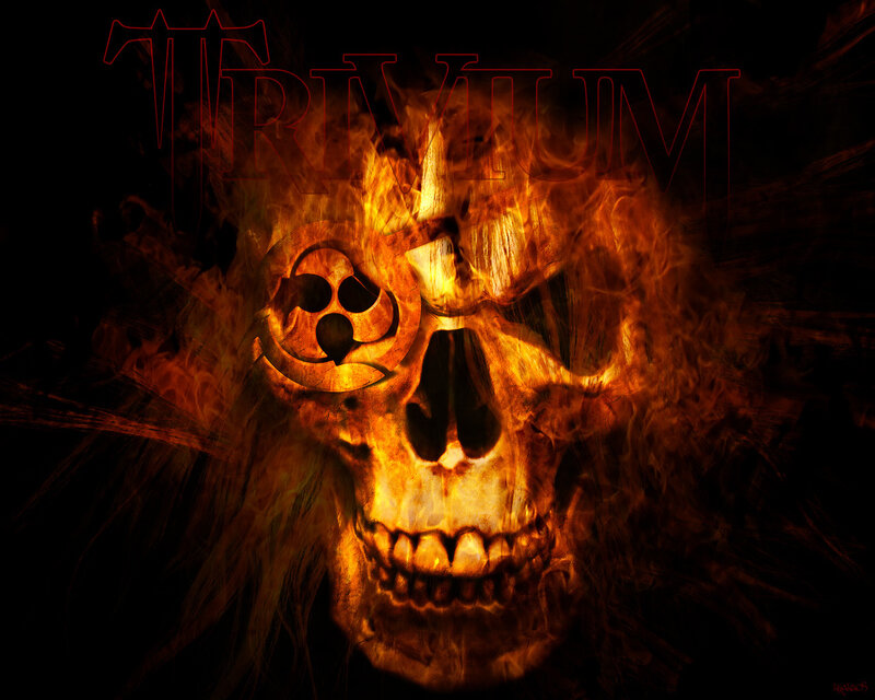 flaming skull with trivium logo