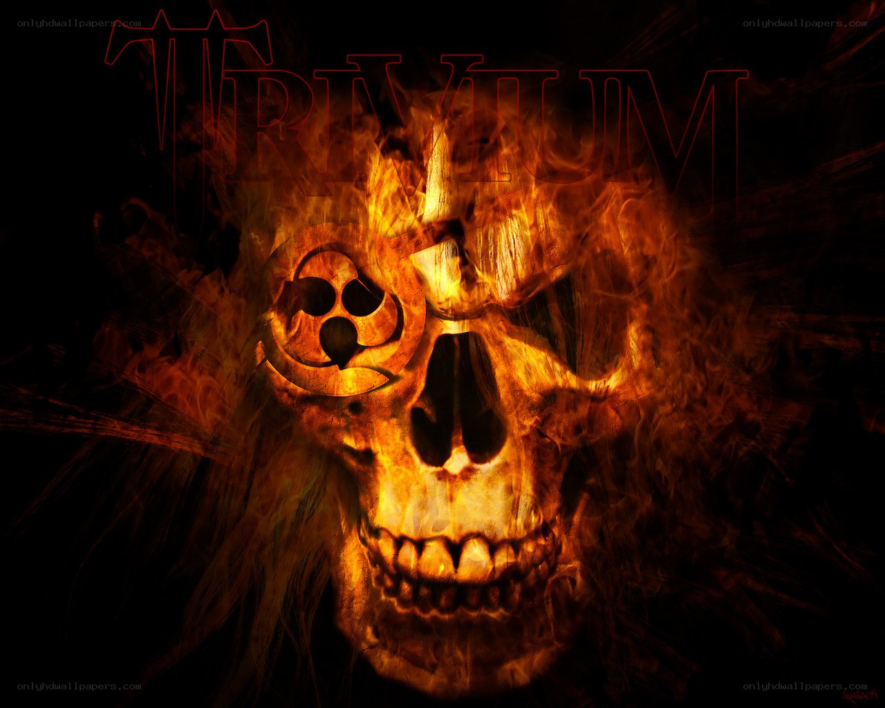flaming skull with trivium logo