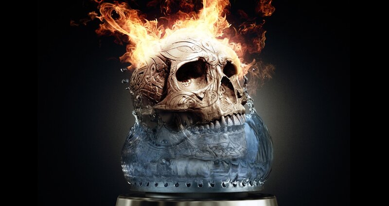 flaming skull with water base