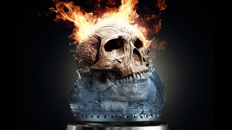 Flaming Skull with Water — Black, Dramatic