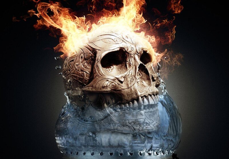 Flaming Skull with Water — Black
