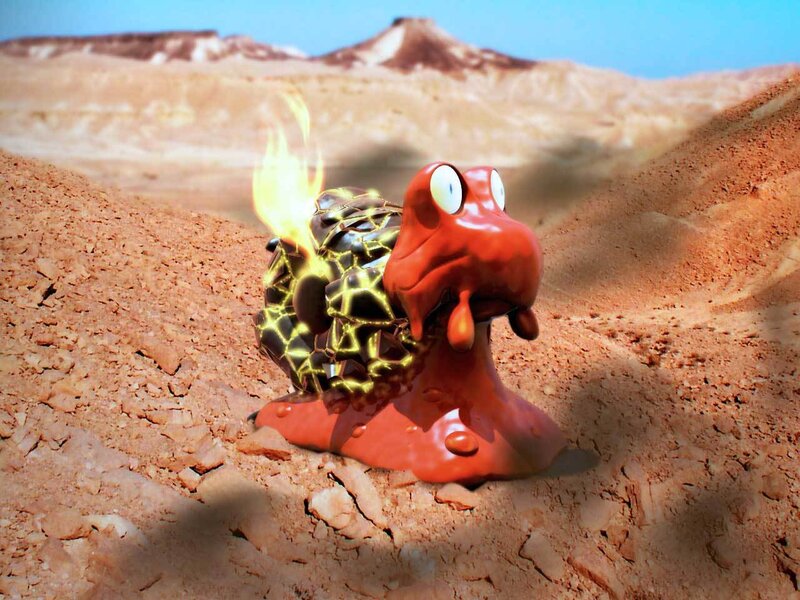 Flaming snail in desert