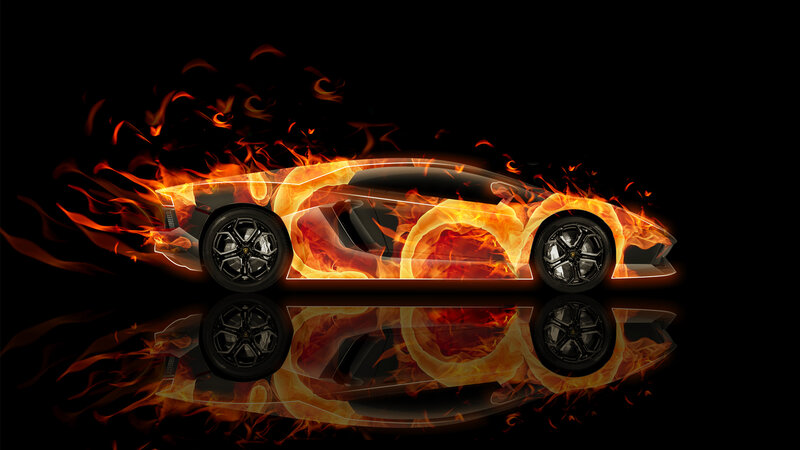 Flaming Sports Car — Black, Dramatic