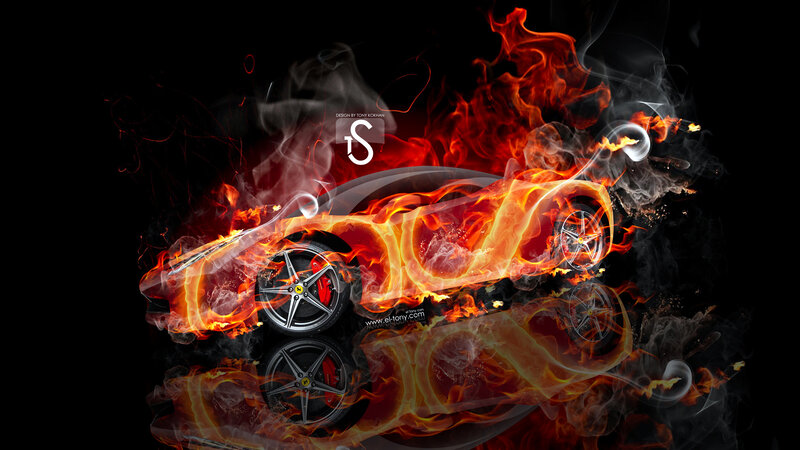 Flaming Sports Car — Black