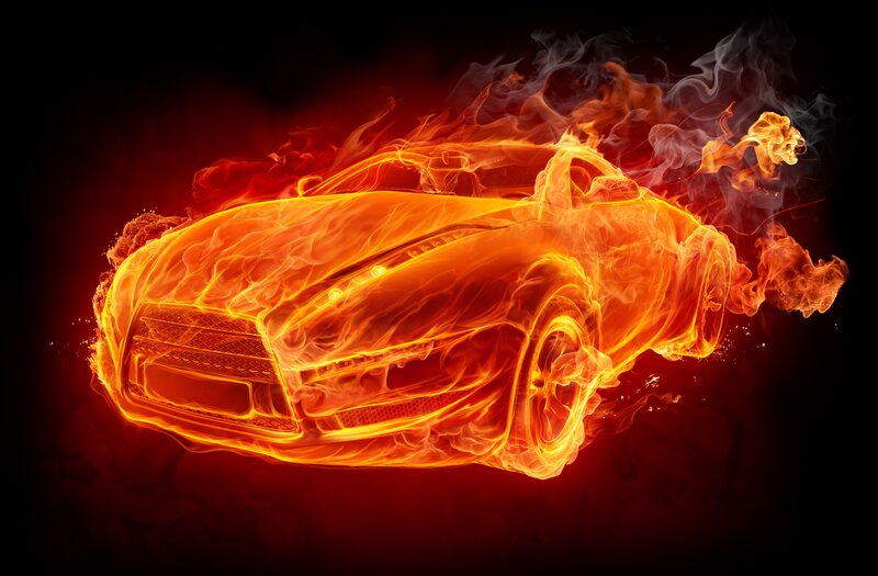 Flaming Sports Car — Orange