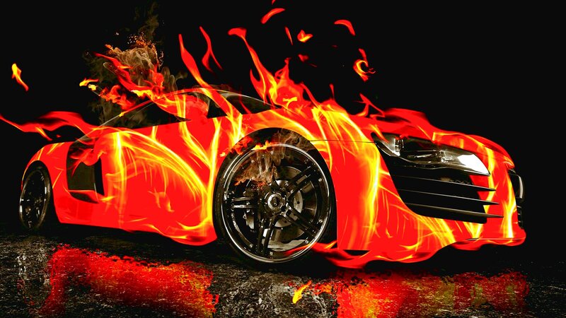 Flaming Sports Car — Red