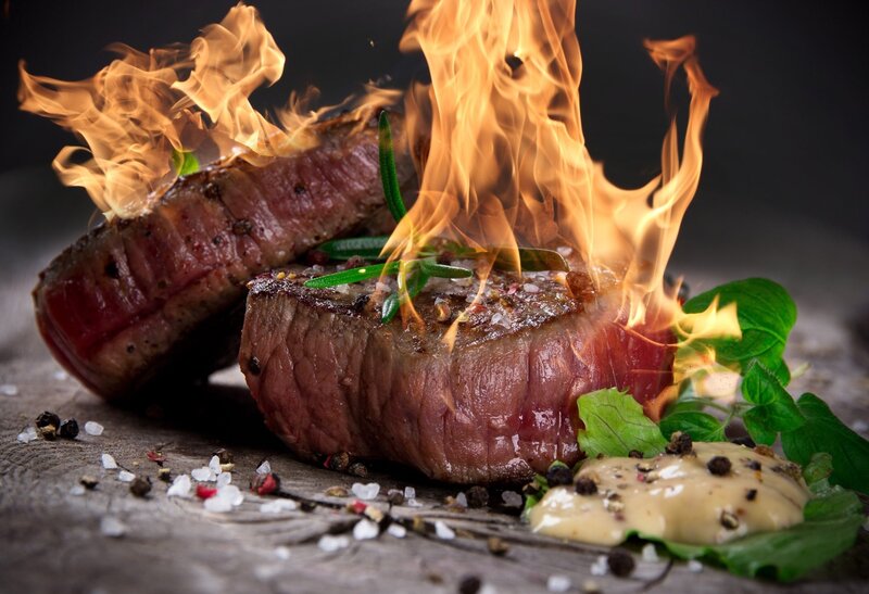 Flaming Steak on Wood