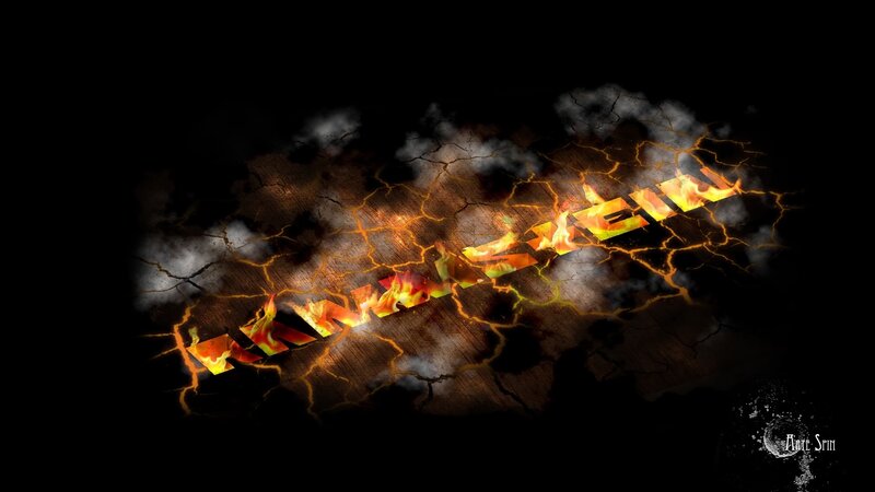 flaming text on cracked ground
