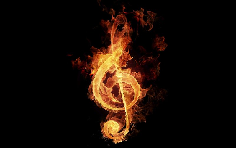 Flaming Treble Clef — Black, Dramatic, Digital Art, Fire, Smoke
