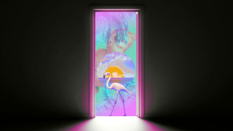 Flamingo in Tropical Scene